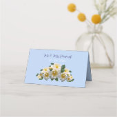 Blauwe bloemen thema trouwtafel naamkaart plaatskaartje (Achterkant)