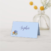 Blauwe bloemen thema trouwtafel naamkaart plaatskaartje (Voorkant)