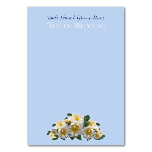 Blauwe bloemen thema trouwtafel naamlijst kaart (Achterkant)