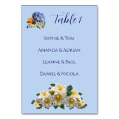 Blauwe bloemen thema trouwtafel naamlijst kaart (Voorkant)