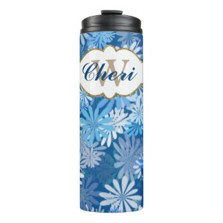 Blauwe bloemen thermosbeker