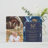 Blauwe Bloemen Toen En Nu 50e Jubileum 2 Foto Kaart (Staand voorkant)