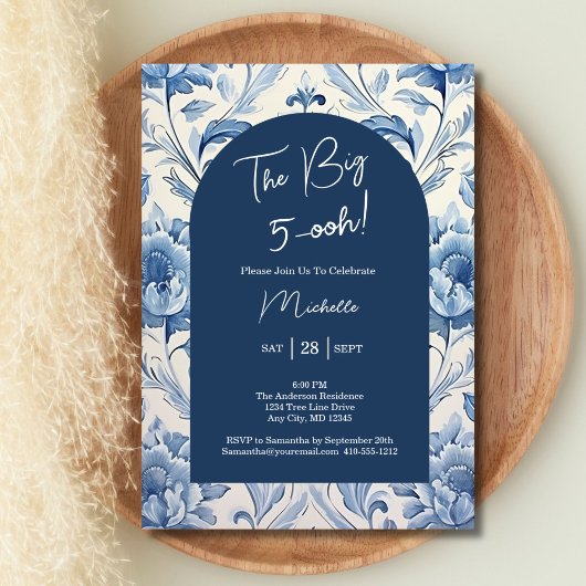 Blauwe Bloemen Toile 50e Verjaardag Chinoiserie Kaart