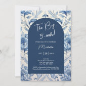 Blauwe Bloemen Toile 50e Verjaardag Chinoiserie Kaart (Voorkant)