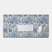 Blauwe bloemen Toile de Jouy Bureaumat (Keyboard & Muis)