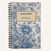 Blauwe bloemen Toile de Jouy | JOUW NAAM Notitieboek (Voorkant)