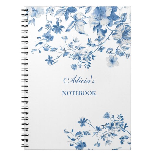 Blauwe Bloemen Toile de Jouy Notitieboek (Voorkant)