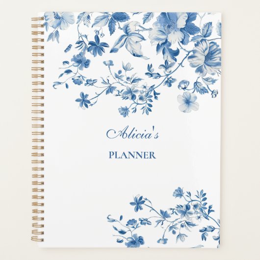 Blauwe Bloemen Toile de Jouy Planner (Voorkant)
