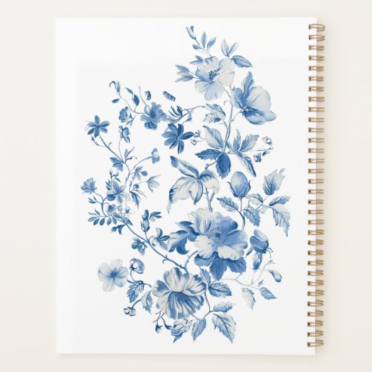  Blauwe Bloemen Toile de Jouy Planner (Achterkant)