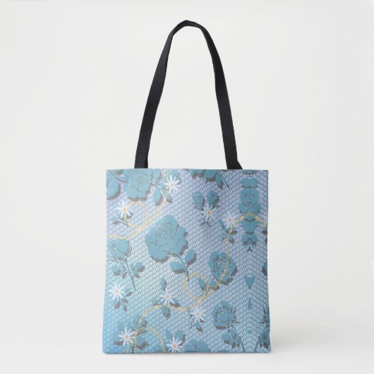 blauwe bloemen tote bag (Voorkant)
