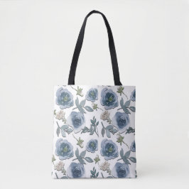 Blauwe bloemen tote bag