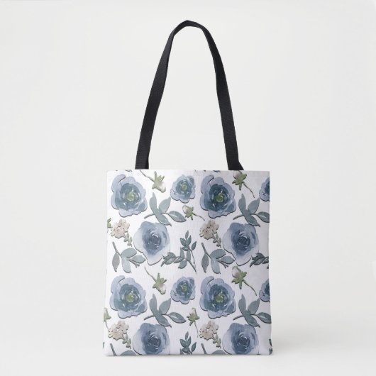 Blauwe bloemen tote bag (Voorkant)
