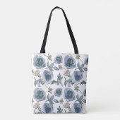 Blauwe bloemen tote bag (Achterkant)