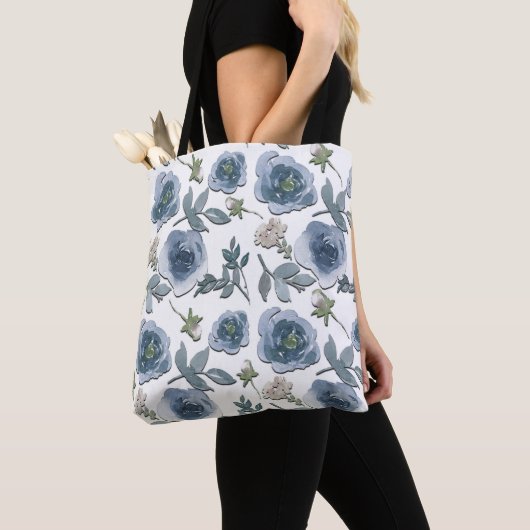 Blauwe bloemen tote bag (Dichtbij)