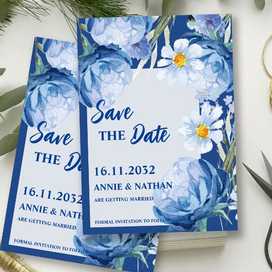  Blauwe Bloemen Trendy Wedding Save the Date