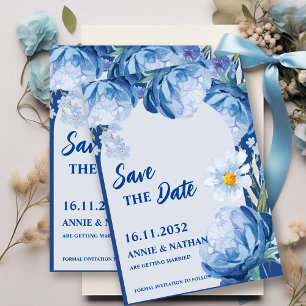 Blauwe Bloemen Trendy Wedding Save the Date
