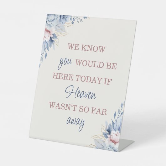 Blauwe Bloemen Trouwbord Tafel Teken Reclamebord Met Voetstuk (Voorkant)