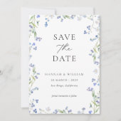 Blauwe Bloemen Trouwfoto Save the Date Kaart (Voorkant)