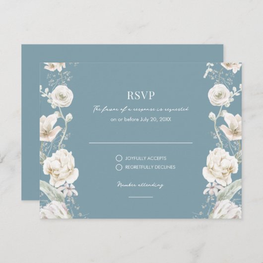 Blauwe Bloemen Tuin Huwelijk RSVP (Voorkant / Achterkant)