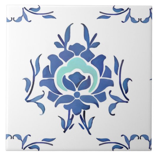 Blauwe bloemen, Turkse tegels, iznik, Tegeltje (Voorkant)