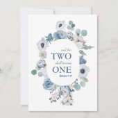 Blauwe bloemen twee worden een bruiloft uitnodigin kaart (Voorkant)