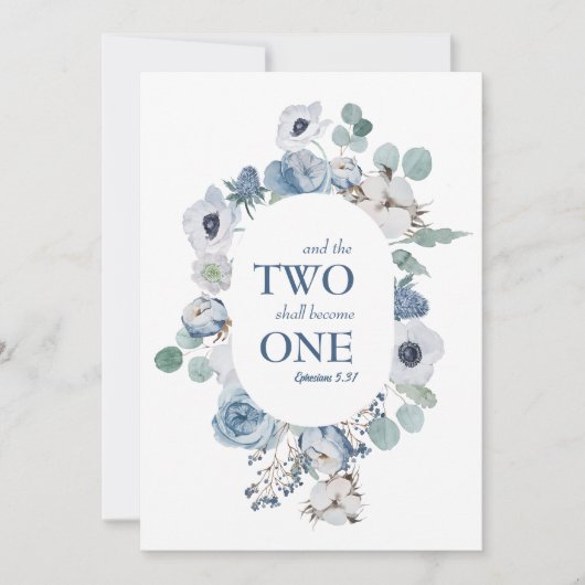 Blauwe bloemen twee worden een bruiloft uitnodigin kaart (Voorkant)