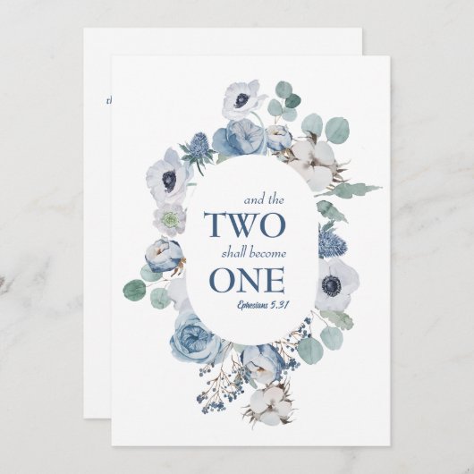 Blauwe bloemen twee worden een bruiloft uitnodigin kaart (Voorkant / Achterkant)