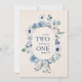 Blauwe bloemen twee worden een bruiloft uitnodigin kaart (Voorkant)