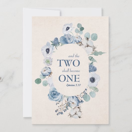 Blauwe bloemen twee worden een bruiloft uitnodigin kaart (Voorkant)