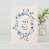 Blauwe bloemen twee worden een bruiloft uitnodigin kaart (Staand voorkant)