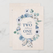 Blauwe bloemen twee worden een bruiloft uitnodigin kaart (Voorkant / Achterkant)