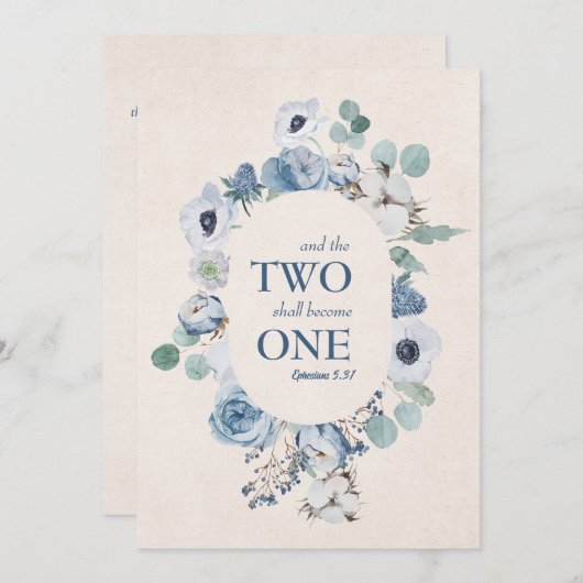 Blauwe bloemen twee worden een bruiloft uitnodigin kaart (Voorkant / Achterkant)