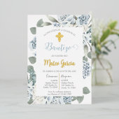 Blauwe bloemen uitnodiging voor de doop in het Spa (Staand Voorkant)