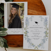 Blauwe bloemen uitnodiging voor diploma-uitreiking