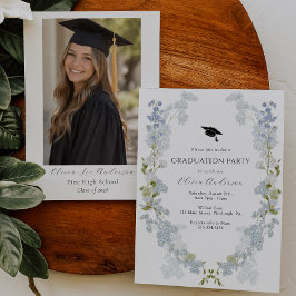 Blauwe bloemen uitnodiging voor diploma-uitreiking