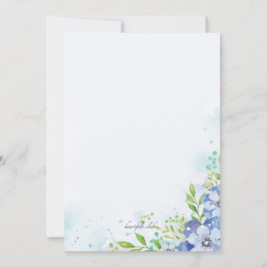 Blauwe Bloemen Uitnodiging voor een Bruiloft/Douch (Achterkant)