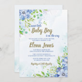 Blauwe Bloemen Uitnodiging voor een Bruiloft/Douch (Voorkant / Achterkant)