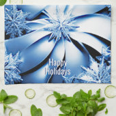 Blauwe Bloemen Vakantie Kerstmis Keukenhanddoek (Gevouwen)