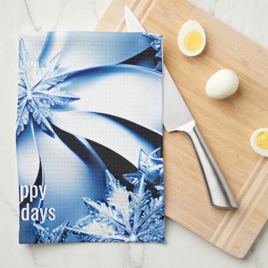 Blauwe Bloemen Vakantie Kerstmis Keukenhanddoek (Quarter Fold)