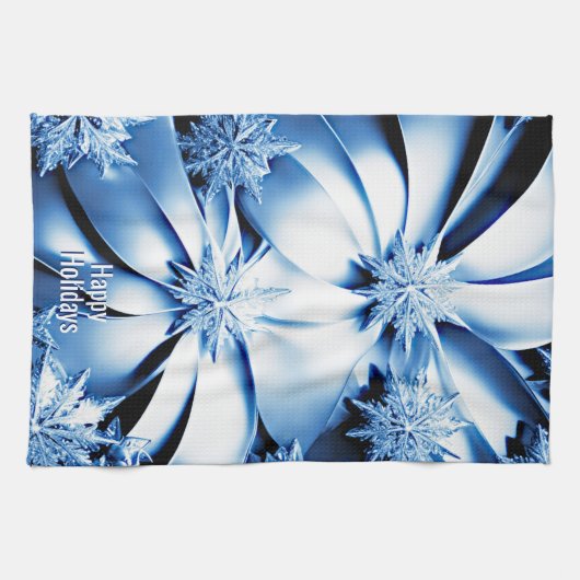 Blauwe Bloemen Vakantie Kerstmis Keukenhanddoek (Horizontaal)