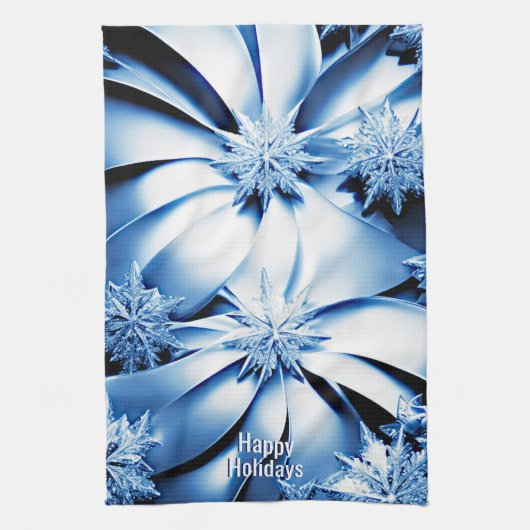 Blauwe Bloemen Vakantie Kerstmis Keukenhanddoek (Verticaal)