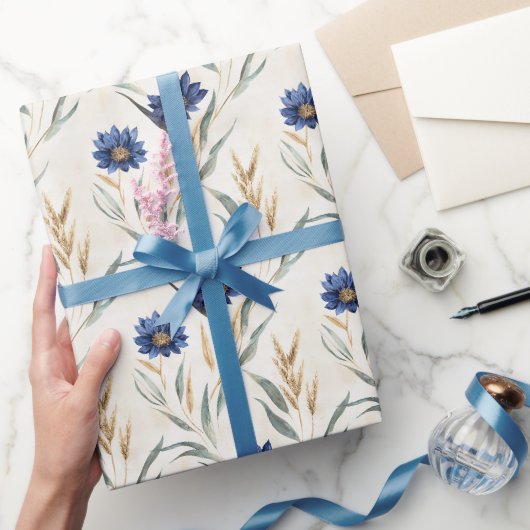 Blauwe Bloemen Verjaardag Cadeaupapier (Geschenken)