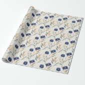 Blauwe Bloemen Verjaardag Cadeaupapier (Uitgerold)