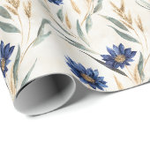 Blauwe Bloemen Verjaardag Cadeaupapier (Rol Hoek)
