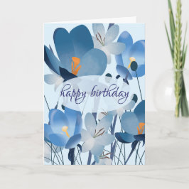 Blauwe bloemen-verjaardagskaart kaart