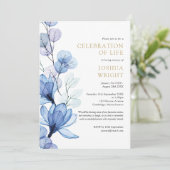 Blauwe Bloemen Viering van het Leven Begrafenis Kaart (Staand voorkant)