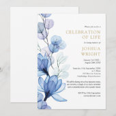 Blauwe Bloemen Viering van het Leven Begrafenis Kaart (Voorkant / Achterkant)