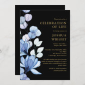 Blauwe Bloemen Viering van het Leven Begrafenis Kaart (Voorkant / Achterkant)