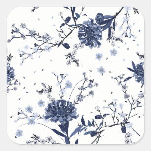 Blauwe bloemen vierkante sticker