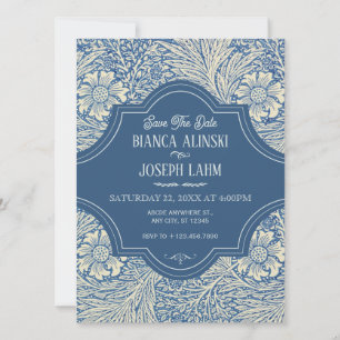 BLAUWE BLOEMEN VINTAGE TROUW SAVE THE DATE